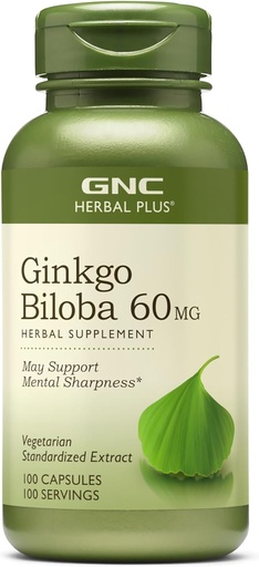 [BRSWIZQFOYBWEYDK] GNC Herbal Plus Ginkgo Biloba 60mg Supplement, Vegetarian, Supports mental Sharpness, 100 Hizmet