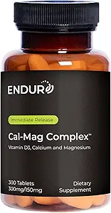 [BRSWKZT3CYDROF3Y] Endur Cal-Mag Complex, Bone & Heart Support for Active Lifestyles, Calcium and Magnesium with Vitamin D3, Gluten Free, 300 Tablets