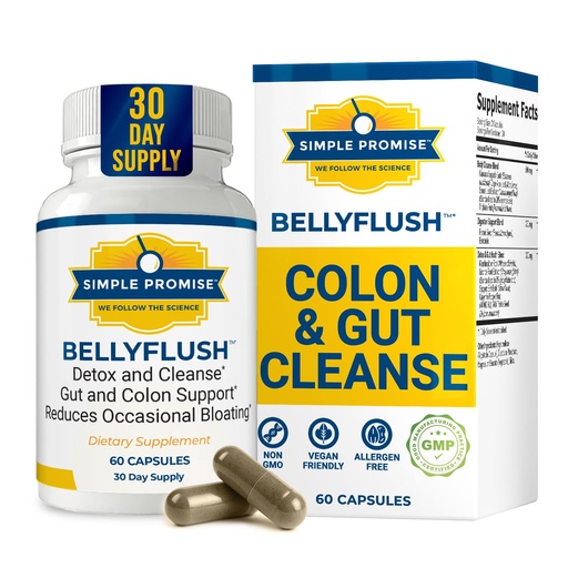 [BRSROGIFDEPQY3L4] Simple Promise BellyFlush - Gentle Colon & Gut Cleanse Supplement with Milk Thistle & Bentonite Clay - Supports Constipation, Debloat, Digestive Detox & Flushing - 60 Capsules