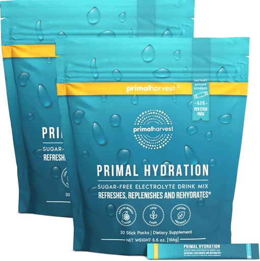 [BRSROEAFOUNGGHY2] Primal Harvest Electrolytes Powder Packets Primal Hydration, Easy Open Packets, Energy Drink Mix 2 Pack Bundle (Lemon Berry, 60 Packs)