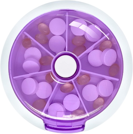 [BRSWGELRAUNQYF3G] Pill Cases Weekly INVODA Pill Organizer 7 Day 3 Times Medicine Pill Dispenser Push Button Rotate Pill Planner with 7 Compartments (Purple)