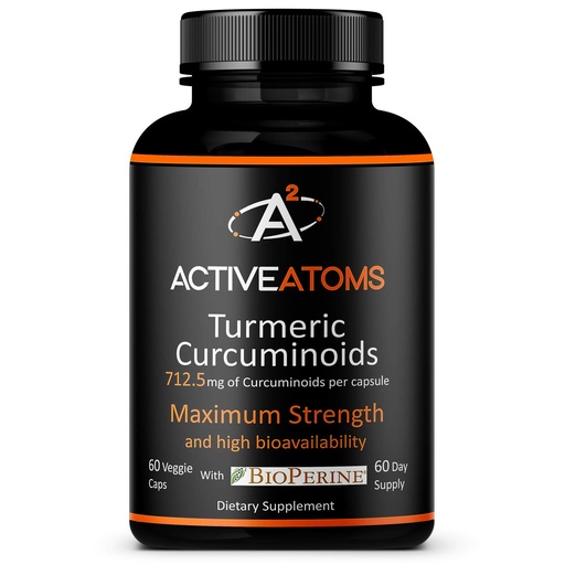 [BRSWGZQDBAMGGYLH] Active Atoms Turmeric Extract, Extra Strength with BioPerine® Black Pepper 750 mg Turmeric Extract per One 00" Capsule, Standardized 95% Curcuminoids, Non-GMO, 60 Veggie Capsules 60 Day Supply