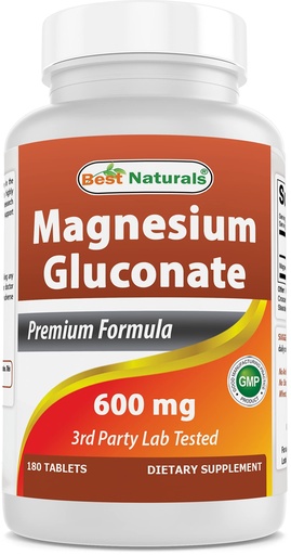 [BRSRMYI2PN6RY2Q6] Best Naturals Magnesium Gluconate (35 mg Elemental Magnesium from 600mg of Magnesium Gluconate) 180 Tablets