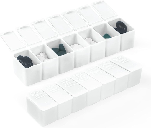 [BRSRMH3QAV5BODQ4] Weekly Small Pill Organizer, 7 Day Pill Case, Daily Vitamin Case Medicine Box, Pill Containers for Medicine Supplements Fish Oil(2Pcs,White)