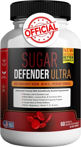[BRSRAEILDIARSCDL] Sugar Defender Ultra - Advanced Formula with Vitamins, Minerals, Banaba Leaf, and More - 60 Capsules, Vegan, Non-GMO, Gluten-Free (1)