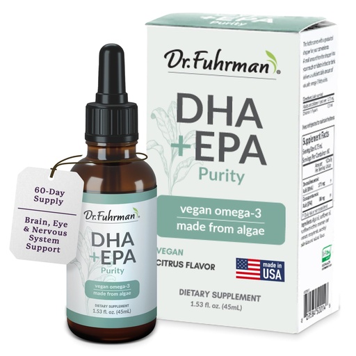 [BRSWI2T4PIJRK2IV] Dr. Fuhrman Vegan Omega 3 | Vegan DHA+EPA Purity Liquid Supplement | Made from Lab-Grown Algae | Our Omega 3 Supplement is Refrigerated in Warehouse Until Shipped | Citrus Flavor 60 Servings