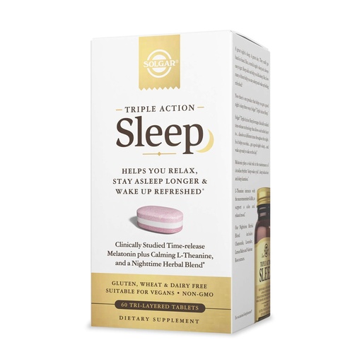 [BRSWYGDYAQHBMHLB] Solgar Triple Action Sleep, 60 Tri-Layer Tablets - Time-Release Melatonin & L-Theanine Plus Herbal Blend - Helps You Relax, Fall Asleep Fast & Stay Asleep Longer - Non-GMO, Gluten Free - 60 Servings