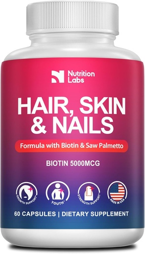 [BRSW2AIPDMIA4CTF] Hair Skin and Nails Vitamins for Women 100% Made in The USA – Natural Biotin 5000MCG Supplement for Hair Growth - DHT Blocker - Non-GMO, Gluten Free-3rd Party Tested-1 Month Supply
