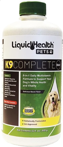 [BRSWYFAKAUCGAETB] LIQUIDHEALTH Pets K9 Complete 8-in-1 Liquid Multivitamin Helduentzako Txakur eta Puppies, All in One Complete Formula Canine Vitamins for Skin & Coat, Joint Health, Immune Support - USA Made (32 oz)