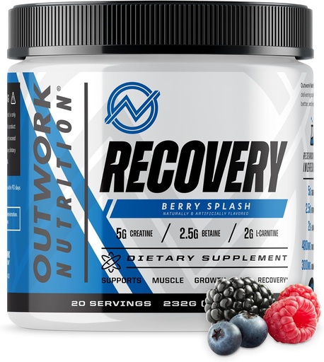[BRSROZYHCR7QA3I6] Outwork Nutrition Post Treenout Recovery Powder - Creatiini Monohydraatti, KSM-66 Ashwagandha & Tart Cherry - Nopeudet Recovery, Helpot Soreness - Creatiini jauhe miehille & naisille, Berry Splash, 240 Gr