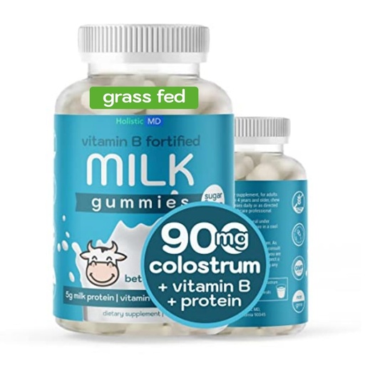 [BRSRMZL3OVYRMYDD] Colostrum Gummies for Kids Adults Elderly | Colostrum Milk Protein Gummies with Vitamin B Complex | Sugar Free 60 ct