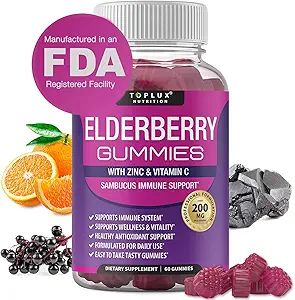 [BRSW2Y37AQOWO2Q6] Elderberry Gummies with Zinc & Vitamin C – Sambucus Elderberry Gummy for Immune System Support, Natural Elderberry Extract Supplement for Adults Kids, Alternative to Capsules, Gluten Free, 60 Gummies