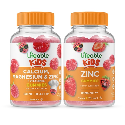 [BRSROZIRCN5RE2DU] Lifeable Calcium Magnesium & Zinc Kids + Zinc Kids, Gummies Bundle - Great Tasting, Vitamin Supplement, Gluten Free, GMO Free, Chewable Gummy