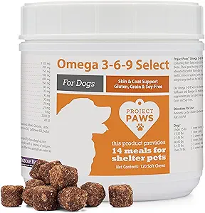 [BRSWGZY3BUCRGCD7] Project Paws Omega 3-6-9 Select Fish Oil for Dogs - Krill Oil Skin and Coat Supplement - 120 Count