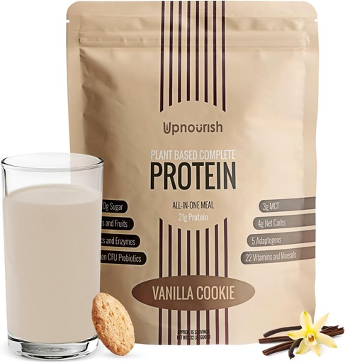 [BRSRMATYOV7BMETD] UpNourish Vanilla Cookie Vegan Protein Powder 54 Superfoods Powder,1.5 Billion CFU Probiotics 21g Plant Based Protein,No Sugar No Dairy No GMO Dairy Free,Meal Replacement Shake Keto-Friendly Low-Carb Diet,15 Servings