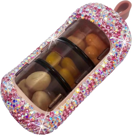 [BRSROBQCBMNBOET7] Bling Pill Organizer - Cute and Compact Pill Box for Purse - Stylish Pill Case with Sparkling Design - Travel-Friendly Medicine Holder -Slide in/Out Design Pill Organizer (Pink)