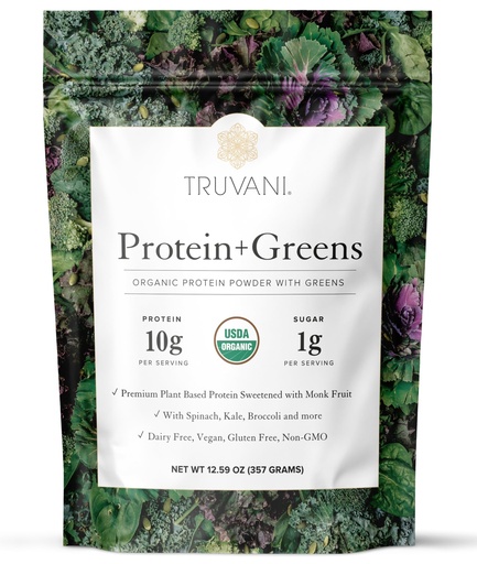 [BRSWYBAQA57GM2D4] Truvani Protein + Greens Supplement | Spinach, Kale & Broccoli | 10g Organic Plant Based Protein | 20 Servings | USDA Organic | Gluten & Dairy Free | Vegan | No Added Sugar