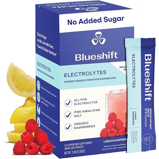 [BRSRAFQHOUMB6AD4] Blueshift Electrolytes - Natural Electrolytes Powder Packets, Organic Hydration Packets, Electrolyte Drink Mix Sticks with No Sugar, Single Serve Pack - Lemon Raspberry Flavor, Powder Sticks (10 Pack)