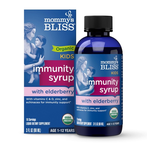 [BRSWGGQLBUIREDLA] Mommy's Bliss Organic Elderberry Syrup & Immunity Boost With Vitamins, Prebiotics & Echinacea for Kids & Adults 1 yr+, 3 Fl Oz