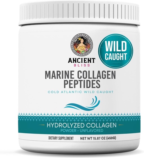 [BRSRMZYHBUBWYCDD] Antiguo Bliss Wild-Caught Marine Fish Collagen Peptides Powder, Flavorless Collagen Protein Suplemento con Tipo 1, No Gluten-Free, Amino Acid Suplemento para la piel, el pelo y las uñas, 15.87 Oz