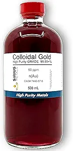 [BRSWKYIPAEIAYCDO] True Colloidal Gold – 50 ppm - 99.99+% Purity - 500 mL (16.9 Fl Oz) in Clear Glass Bottle - Made in USA