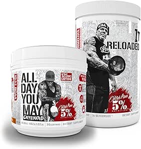 [BRSRM2YCAV7Q2DY3] 5% Nutrition Rich Piana Bundle | AllDayYouMay Caffeinated BCAA Powder (Southern Sweet Tea) + Reloaded High-Stim Pre-Workout (Fruit Punch)
