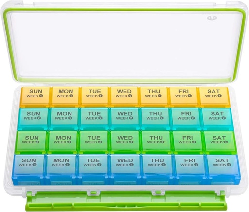 [BRSWGBQ5B55AA3L5] BUG HULL Monthly Pill Organizer, Moisture-Proof Large 28 dní Pill Box s odstranitelné 4 týdny Pill Pouzdro Rows, Medicine Pill Organizátor, Travel Pills Organizátor s jedním měsícem Pill Kontejner na vitamín