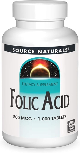 [BRSWIY35AQPGEGTI] Source Naturals Folic Acid 800 mcg Dietary Supplement - 1000 Tablets