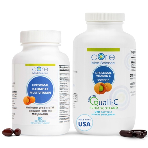 [BRSRAZIKBNYAG2DA] Core Med Science Liposomal Vitamin B-Complex & Vitamin C 1000mg Soft Gels Bundle for Heart Health & Immune System