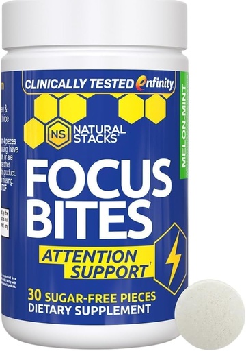 [BRSROBAHAEIBGDYU] Paraksantino priedas 100mg - Caffeine Free Focus papildas našumui ir dėmesiui remti - Kliniškai išbandytas Enfinity Paraksantinas - Džitter Free Energy Support - 30 Melon Mint Focus Bites