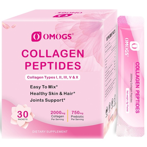 [BRSROFA5BANQIGT2] OMOGS Collagen Peptides Powder, with Prebiotics & Cranberry Extract -Hydrolyzed Collagen Peptides Support Hair, Skin, Nail, Bone & Digestive Health, Grass Fed, Non-GMO, for Women & Men