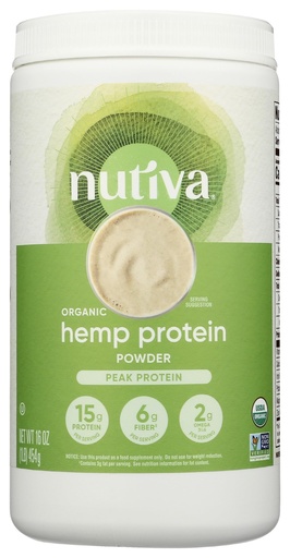 [BRSWIYYDCZYWKA3K] Nutiva Organic Cold-Pressed Raw Hemp Seed Protein Powder, Peak Protein, 16 Ounce, USDA Organic, Non-GMO, Whole 30 Approved, Vegan, Gluten-Free & Keto, Plant Protein with Essential Amino Acids