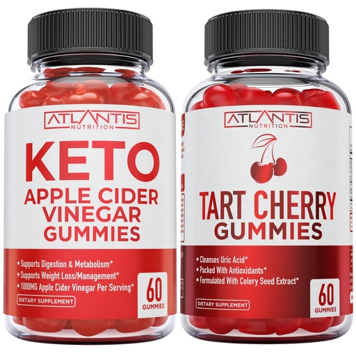 [BRSRMALRCICRGFIU] 60 Keto Apple Cider Vinegar Gummies Advanced Weight Loss + 60 Tart Cherry Gummies with Celery Seed Extract