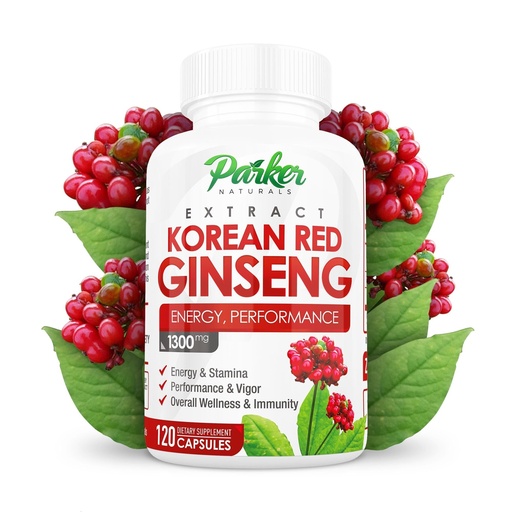[BRSWGHAYC4CQY3LJ] Parker Naturals Korean Red Ginseng Extract, 1300mg Extract with Ginger Root and Black Pepper, 20% Ginsenosides Red Panax Ginseng Supplement, 120 Caps