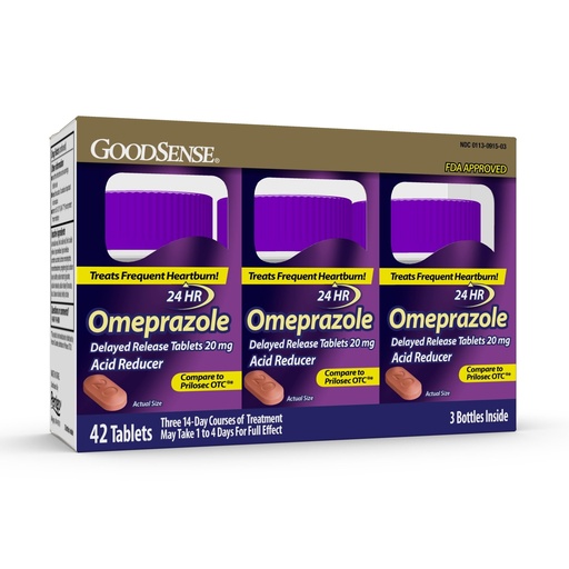 [BRSWKH36OZ7WCC3B] GoodSense Omeprazole Delayed Release Tablets 20 mg, Stomach Acid Reducer for Frequent Heartburn Treatment, 42 Count