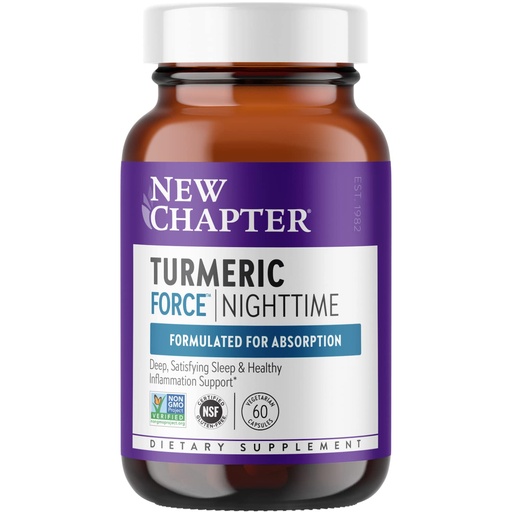 [BRSWGYDYDIPBOCDF] New Chapter Turmeric Supplement + Sleep Aid - Turmeric Force Nighttime for Sleep Support with Valerian Root + Ginger + NO Black Pepper Needed + Non-GMO Ingredients - 60 Vegetarian Capsule