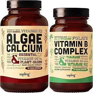 [BRSW2HYTDMPBQYD5] Algae Calcium & Vegan Vitamin B Complex Bundle - Calcium Supplement from Red Algae, Essential B Vitamins with Whole Food Blend, B1, B2, B3, B5, B6, B7, Folate
