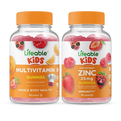 [BRSRMYIYCR7RYC3X] Lifeable Multivitamin Kids + Zinc 25mg Kids, Gummies Bundle - Great Tasting, Vitamin Supplement, Gluten Free, GMO Free, Chewable Gummy