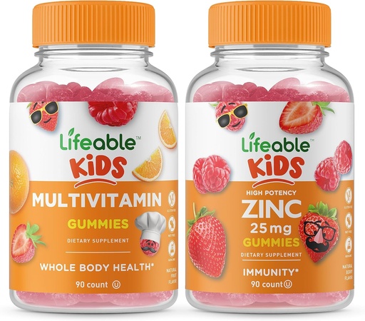 [BRSRMYIYCR7RYC3X] Niños multivitamínicos Lifeable + Zinc 25mg Niños, Gummies Bundle - Gran Tasting, Suplemento de vitamina, Gluten Gratis, GMO Gratis, Chewable Gummy