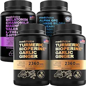 [BRSROGABCB4AA335] MEDCHOICE Turmeric & Ginger (240ct), Sleep Melatonin (90ct), and Nootropic Brain (60ct) Supplement Bundle - Wellness Trio for Brain, Sleep, & Immune Support - Vegan, Non-GMO, Gluten-Free
