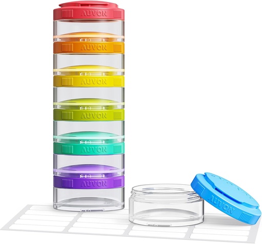 [BRSRAGI5O4MWMCLO] AUVON Stackable Pill Organizer for Flexible Use, Extra Large Weekly Pill Case with Efficient Filling Design, Colorful Pill Box 7 Day Easy to Track, Pill Container for Medications, Vitamins, Fish Oils