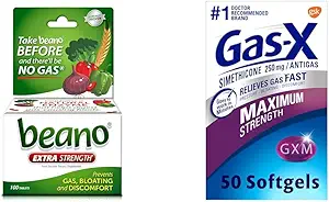 [BRSROBQCCBYRS2Y3] Beano Ultra 800, Gas Prevention and Digestive Enzyme Supplement, 100 Count & Gas-X Maximum Strength Gas Relief Softgels with Simethicone 250 mg for Bloating Relief - 50 Count