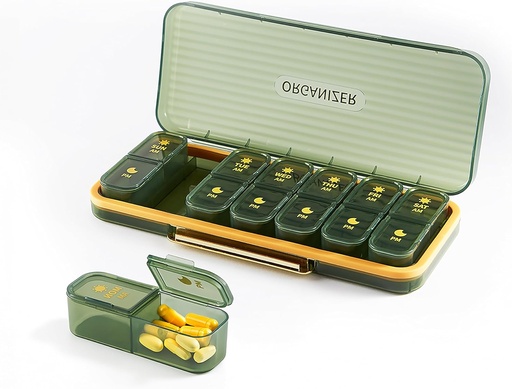 [BRSROYYTBEJW2E3A] Bexeen Weekly Medicine Organizer Pill Box Am Pm Pill Organizer 7 Day Pill Case 2 Times A Day Daily Pill Container Vitamin Organizer Travel Large Pill Holder for Supplement Cute Medication Storage
