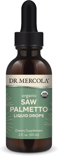 [BRSW2HTQCB6QAFDA] Dr. Mercola Saw Palmetto Liquid Drops, 2 Fl. Oz. (60 mL), 30 Serve, Integratore alimentare, Supporta processi di disintossicazione normale, Non OGM, Certificato USDA Organic