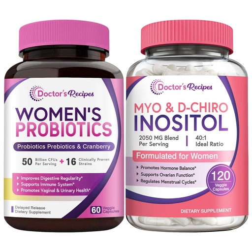 [BRSRAAYCPIBGMGTJ] Doctor's Recipes Women’s Probiotics and Inositol Bundle - Gut, Vaginal, Urinary & Reproductive Health for Women