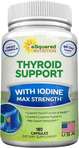[BRSWKFQ7OQFA2E36] aSquared Nutrition Premium Thyroid Support Supplement with Iodine (180 Capsules) - Best Herbal & Vitamin Complex Pills w/ B12, Ashwagandha, Bladderwrack & Kelp - Helper for Healthy Hormone & Energy