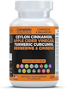 [BRSRAZL3OINGEDLX] Ceylon Cinnamon Capsules with Berberine, Apple Cider Vinegar, Turmeric Curcumin, Ginseng, Zinc, Milk Thistle, Bitter Melon, Fenugreek & More