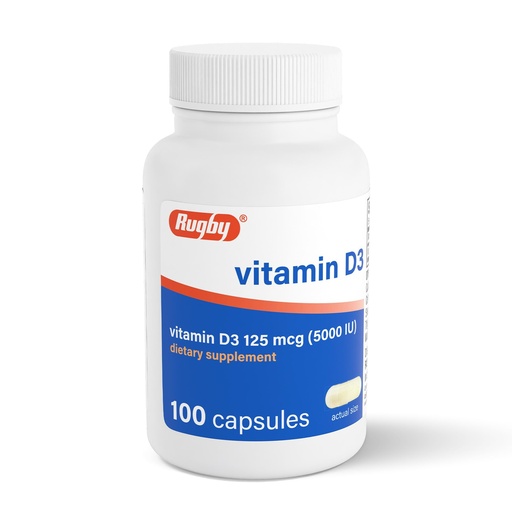 [BRSW2AQYB5YRS336] Rugby Vitamin D3 5,000 IU (125 mcg) - Vitamin D Dietary Supplement for Bone, Teeth, and Immune Health, 100 Capsules