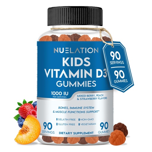 [BRSROZALDEMBSFL5] Vegetarian Vitamin D Kids Gummies 1000 IU, 90 Servings, 90 Ct. Gelatin Free, and Gluten Free. Non-GMO Vitamin D3 Gummies For Toddlers & Teens to Support Bones, Joints, Muscle Functions & Immune System