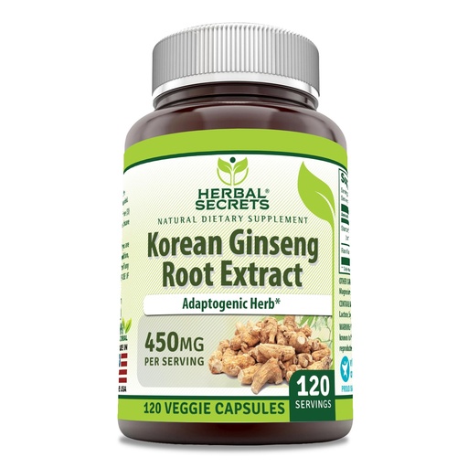 [BRSRO2QYOQGQIA3U] Herbal Secrets Korean Ginseng Root Extract 120 Veggie Capsules Supplement | Non-GMO | Gluten Free | Made in USA